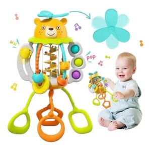 Hola Montessori toy 0-12 months Rattle Teething Baby Toys shaker pull spin pop